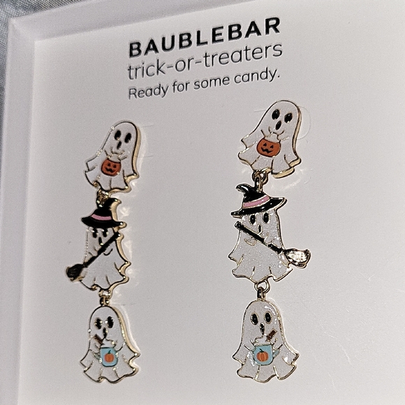BaubleBar Trick Or Treaters Halloween Ghost Earrings with Gold Accents - Picture 1 of 2